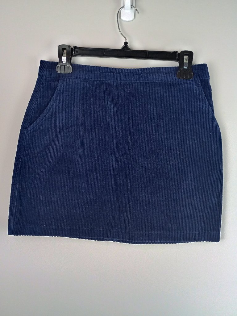 Forever 21 Womens M Navy Blue Corduroy Slash Pockets Back Zipper Mini Skirt